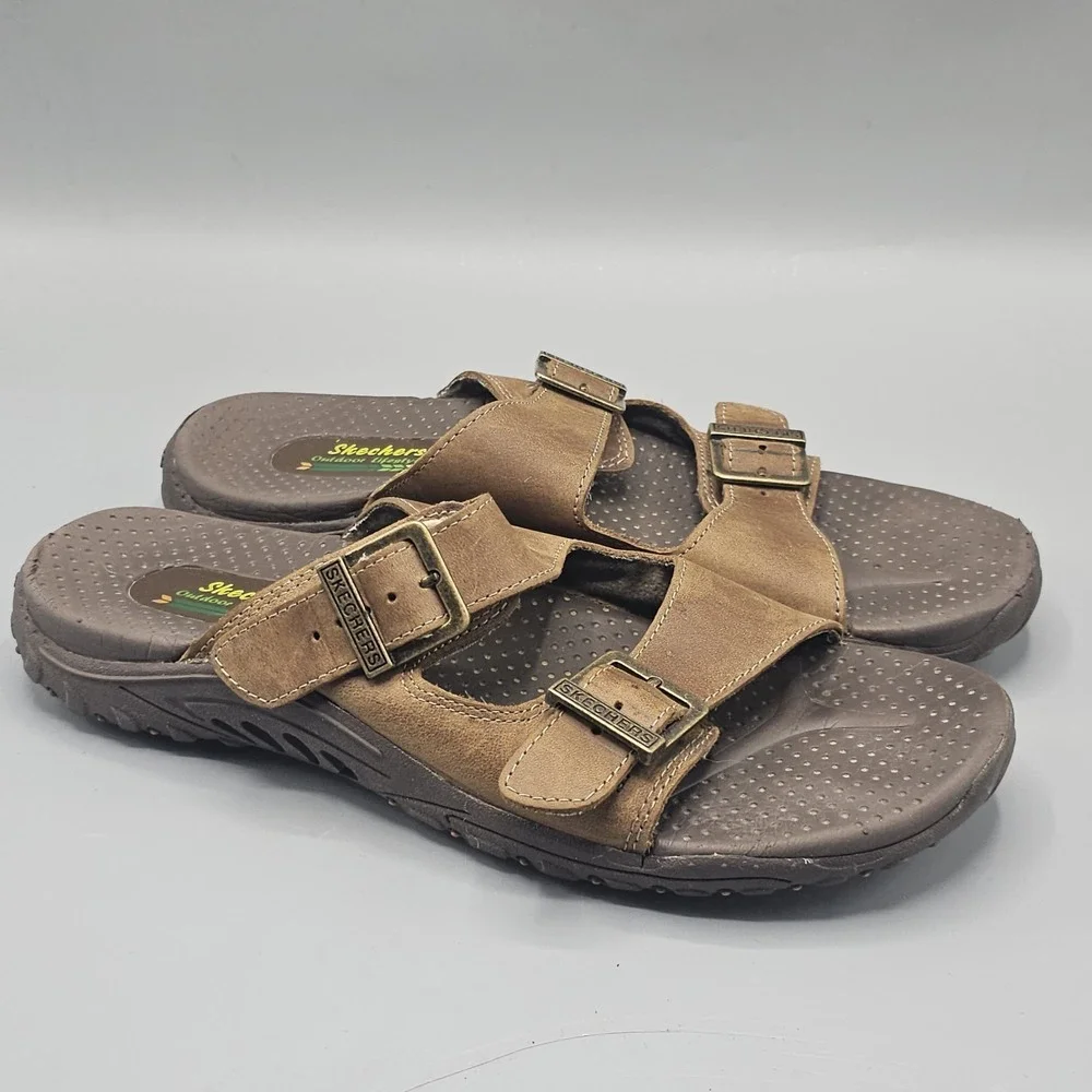 Skechers Leather Sandals Slide Strap Buckles Outdoor Lifestyle Women's 12